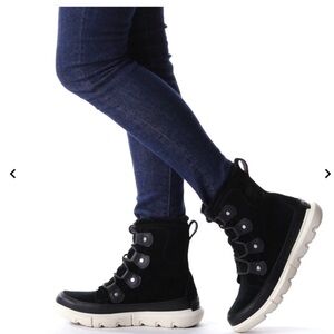 Sorel Black and White Winter Rain Boots with Rugged Sole